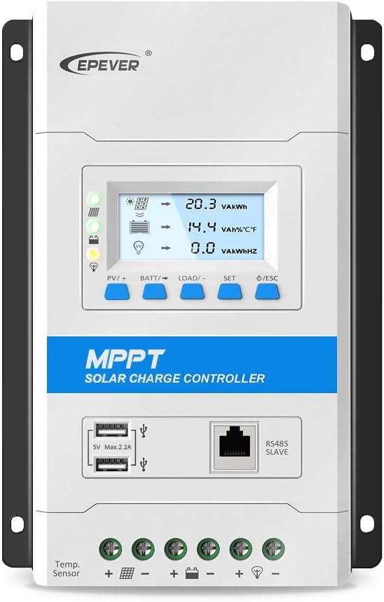 EPEVER 40A MPPT تحكم الشحن الشمسي 12V / 24V العمل التلقائي الحد الأقصى PV 100V التصميم المعياري الألواح الشمسية MPPT منظم مع LED & أمبير ؛ عرض LCD منفذ USB مزدوج لنظام المنزل الشمسي