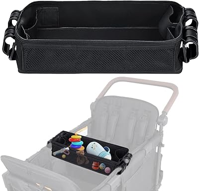 صينية وجبات خفيفة لعربة الأطفال متوافقة مع Wonderfold Wagon - تمت ترقيتها بقاعدة سميكة للغاية وجوانب جلدية صناعية مقاومة للماء وجيوب شبكية جانبية لمزيد من المتانة، سلسلة W2 سميكة
