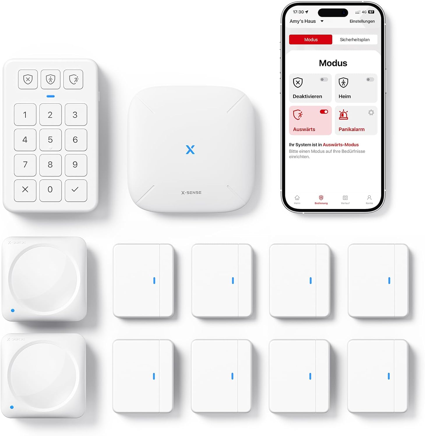 X-Sense Smart Home Security System AS12 Door and Window Alarm System Front Door Code Lock with App Works with Alexa Door and Window Sensors Motion Sensors Smart Home Keypad