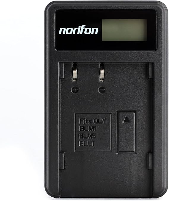 شاحن USB LCD BLM-1 من Norifon لكاميرات Olympus C-5060 ذات التكبير الواسع، وC-7070 ذات التكبير الواسع، وC-8080 ذات التكبير الواسع، وE-1، وE-3، وE-30، وE-5، وE-520، وEVOLT E-300، وEVOLT E-330، وEVOLT E-500، وEVOLT E-510 والمزيد